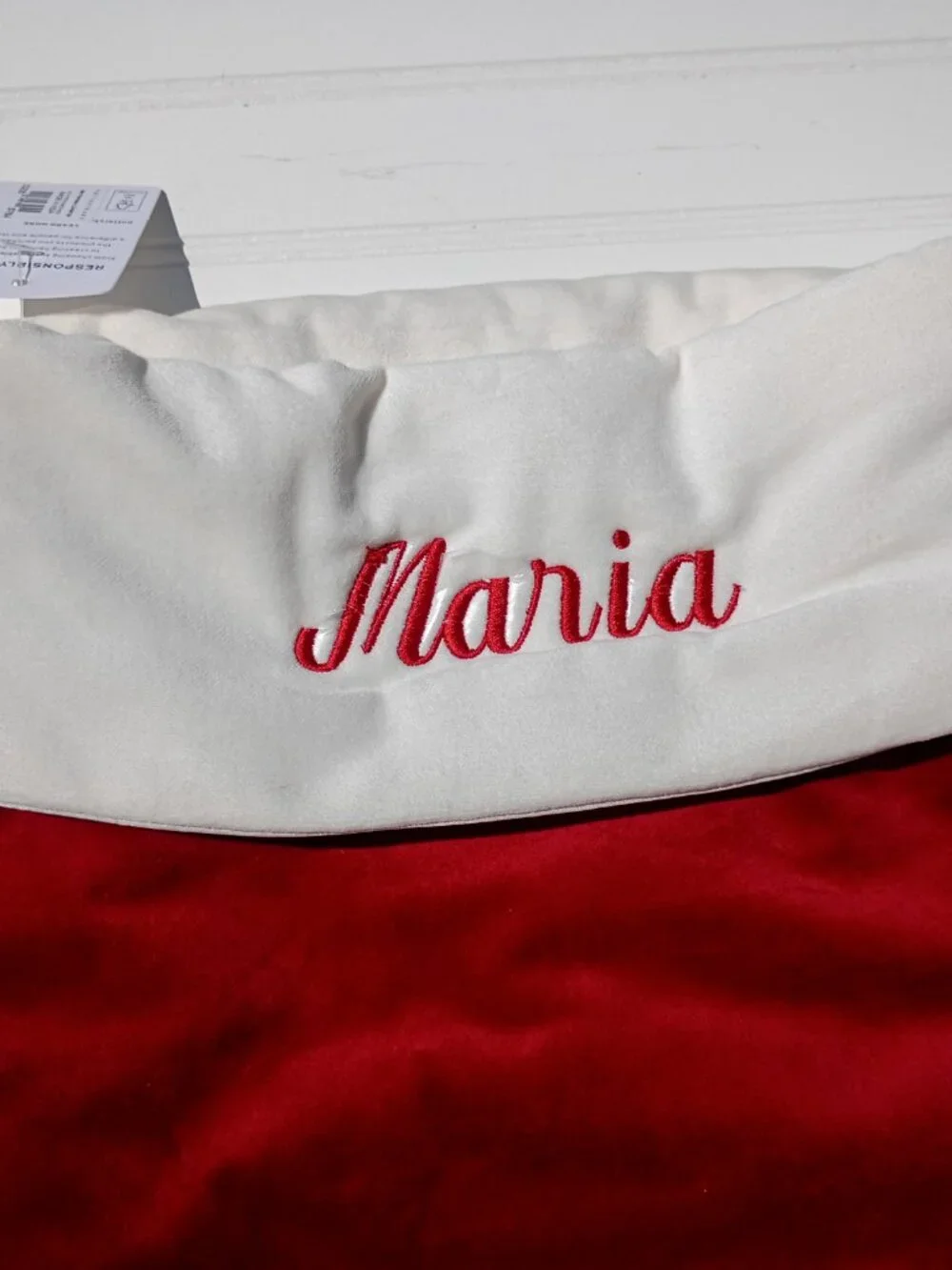 NWT Large Pottery Barn Christmas Stocking MARIA Monogram Red & White Velvet 34